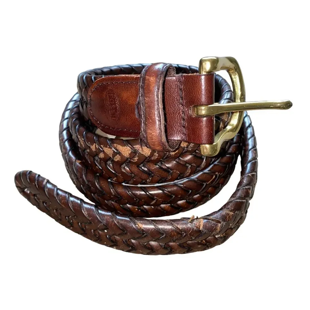 Fossil Genuine Leather Rope Belt Country Western Brown with gold hardware sz 38